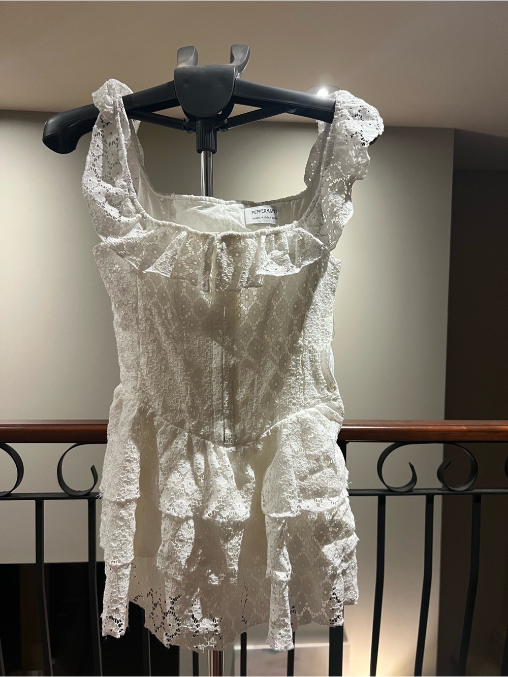 White Lace Ruffle Dress - Picture 4 of 5